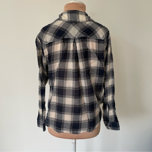 Rag and Bone Navy White Check Plaid Quinn Cropped Button Down Shirt EUC Size XXS - Picture 6 of 11